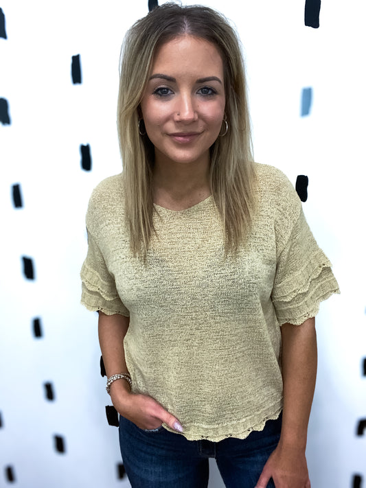 Taupe Layered Short Sleeve Knit Top