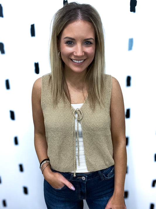Sand V-Neck Tie Front Knit Vest