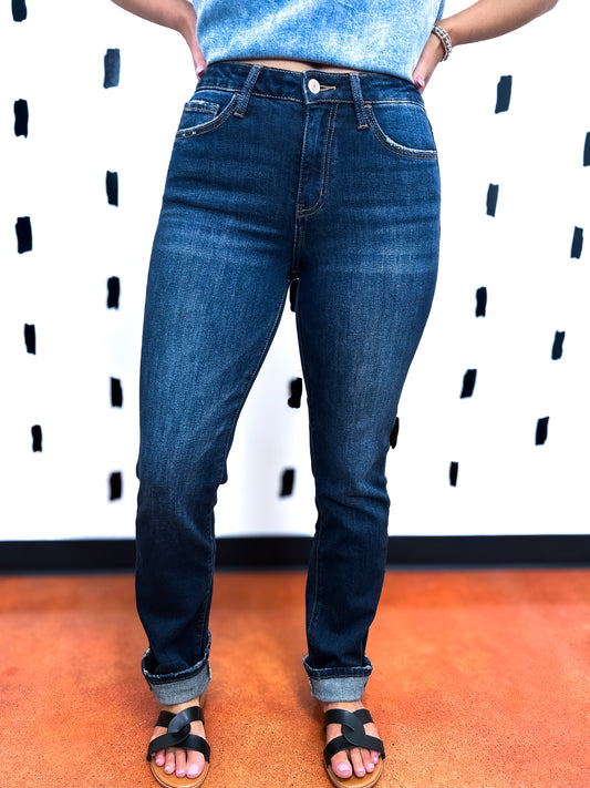 Dark High Rise Slim Straight Jean