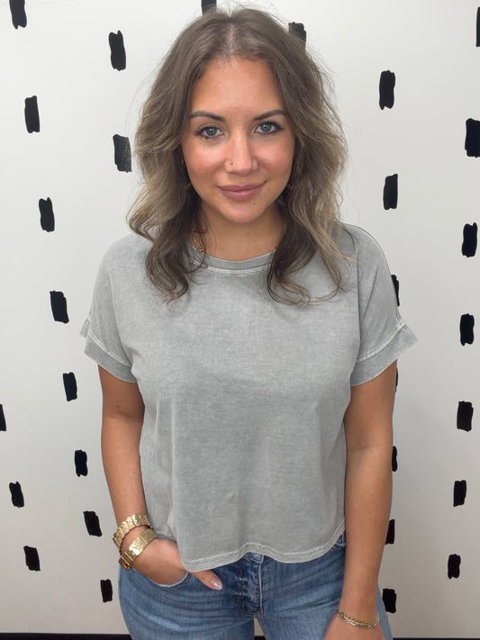 Grey Washed Short Sleeve Boxy Tee