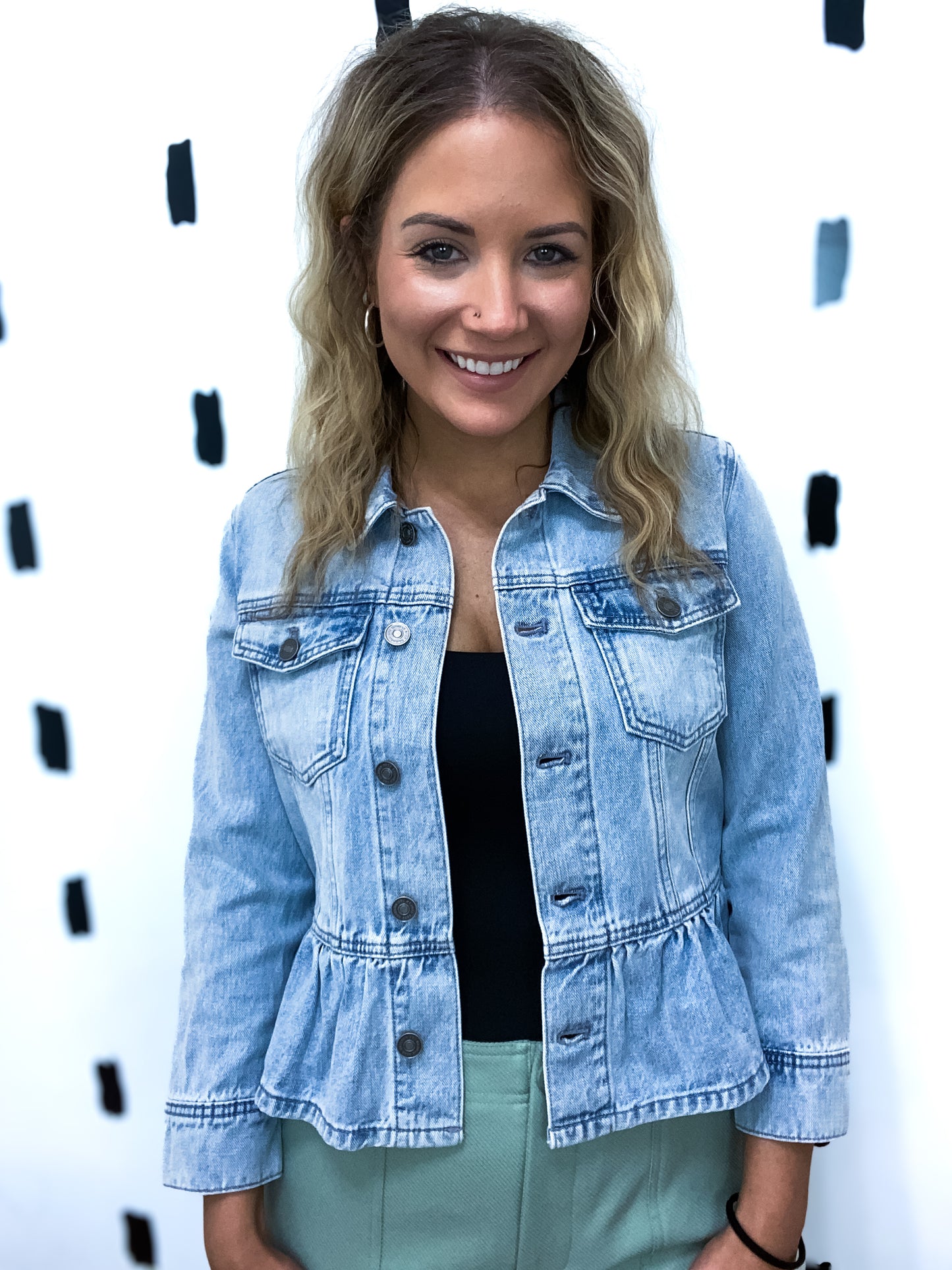 Light Wash Peplum Denim Jacket