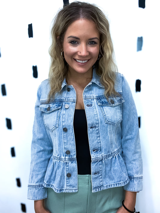 Light Wash Peplum Denim Jacket