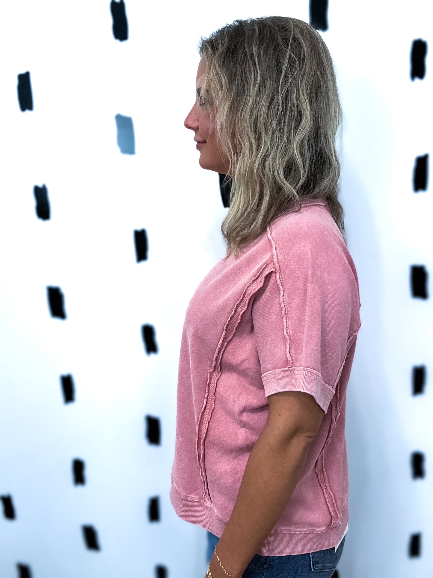 Antique Pink Crew Neck Short Sleeve Top