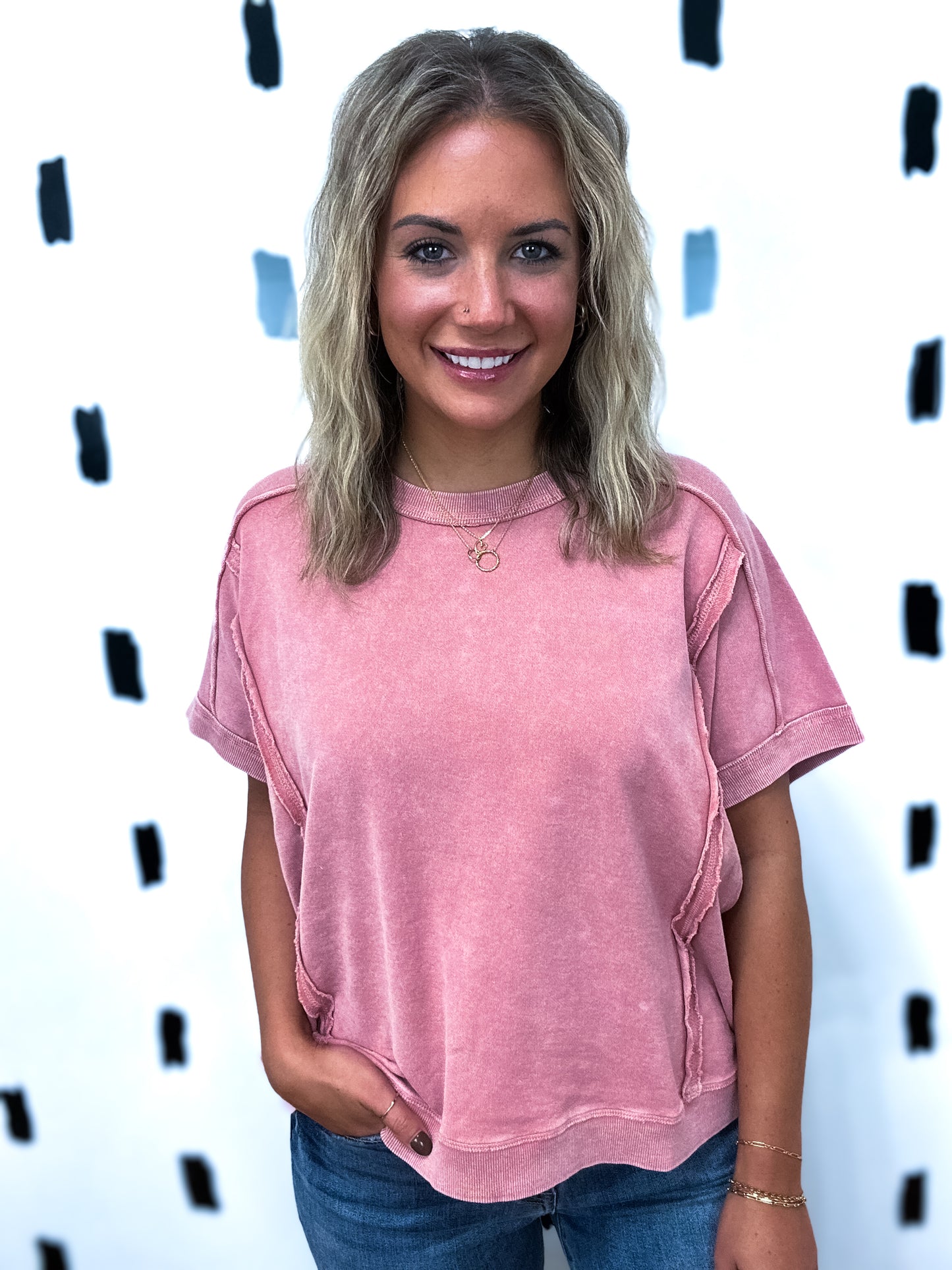 Antique Pink Crew Neck Short Sleeve Top