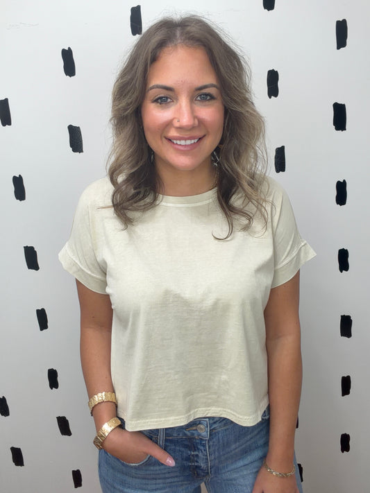 Khaki Washed Short Sleeve Boxy Tee