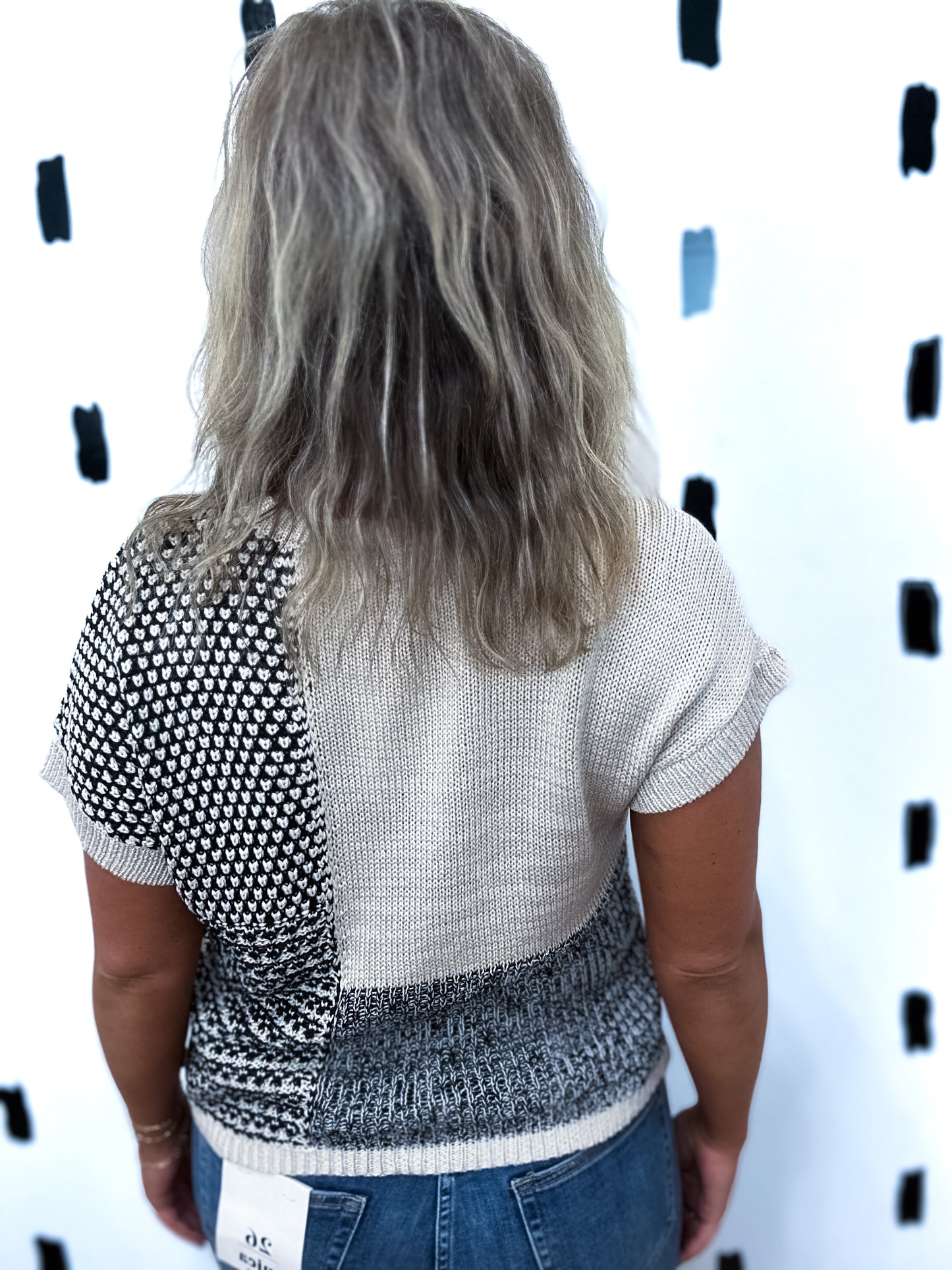 Black Colorblock Short Sleeve Sweater