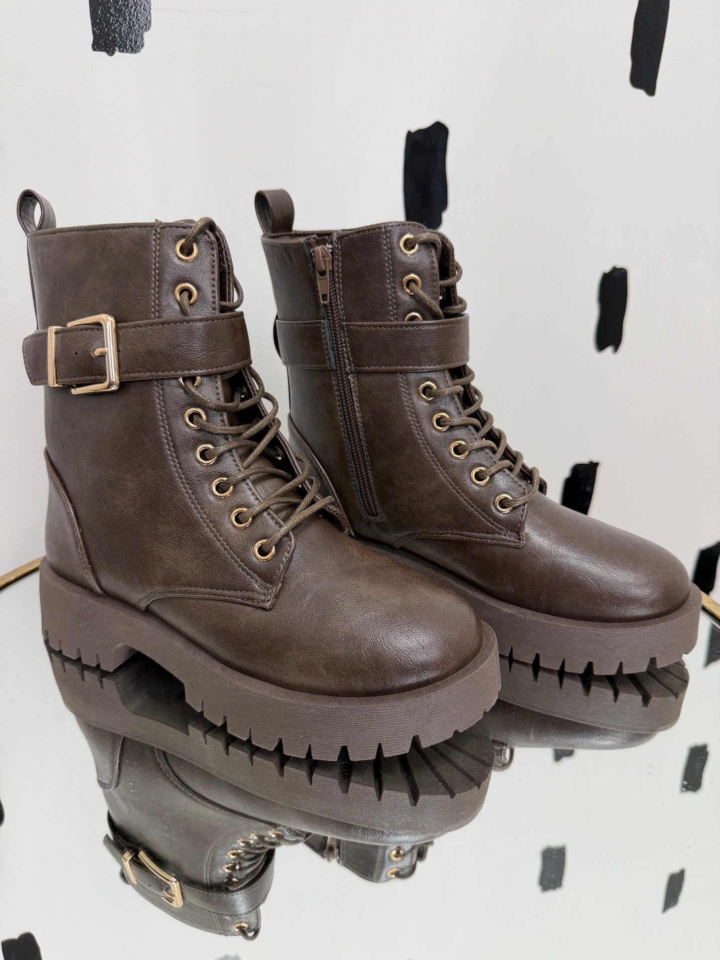 Taupe Combat Ankle Boots
