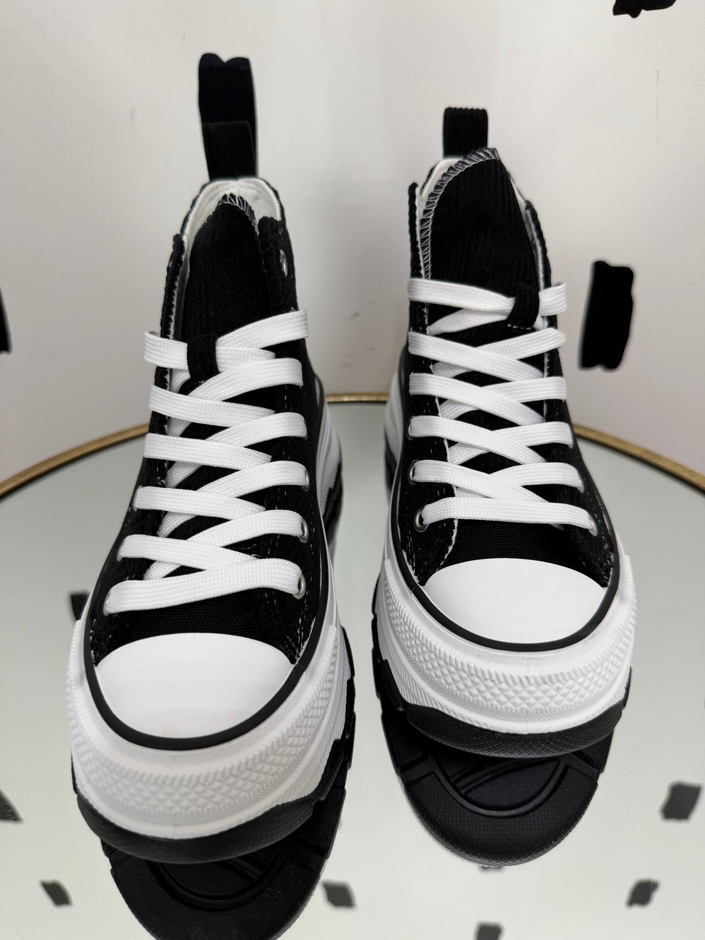 Black Corduroy Platform High-Top Sneakers