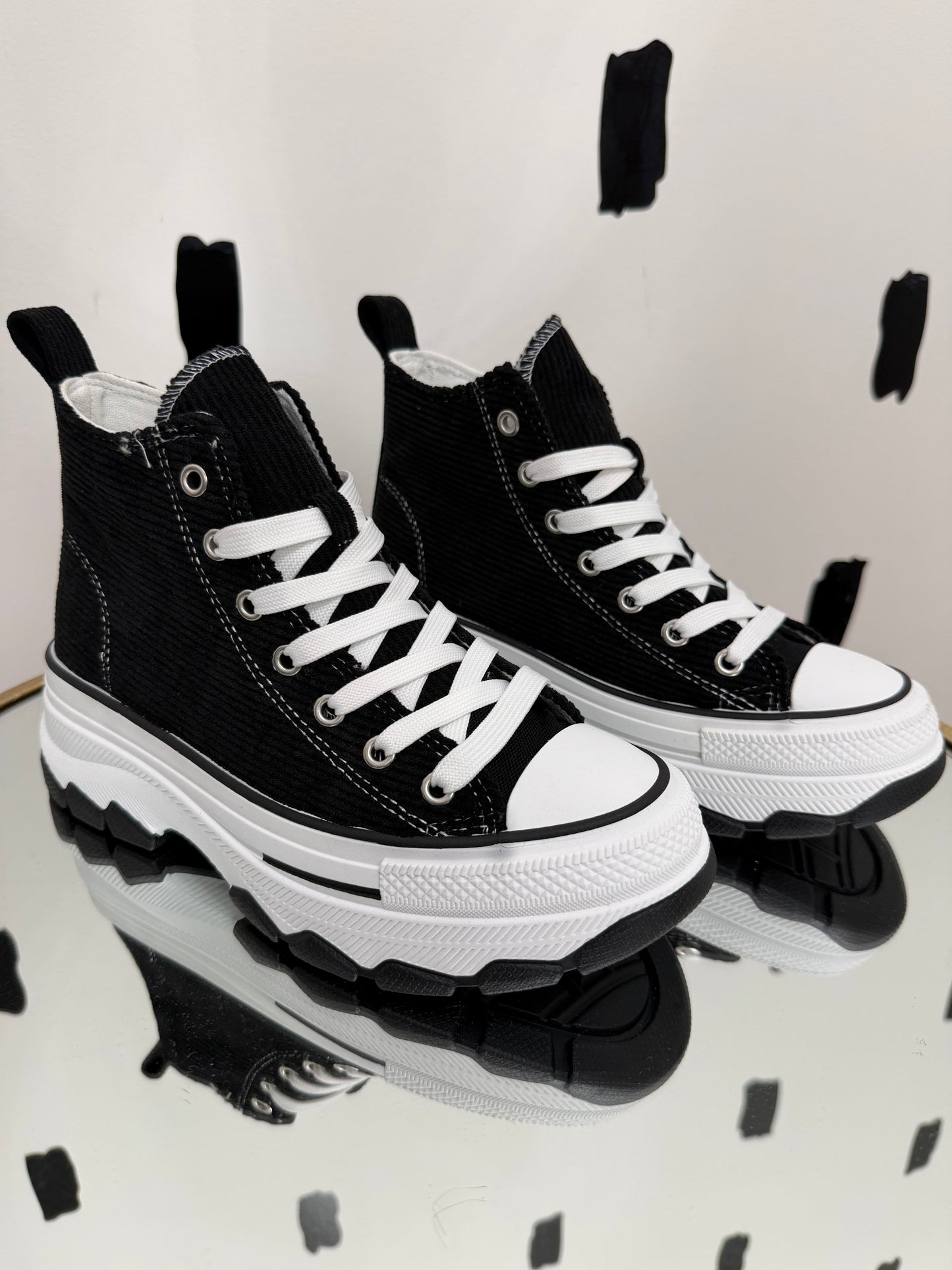 Black Corduroy Platform High-Top Sneakers