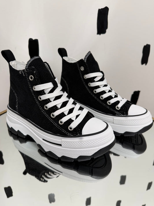 Black Corduroy Platform High-Top Sneakers