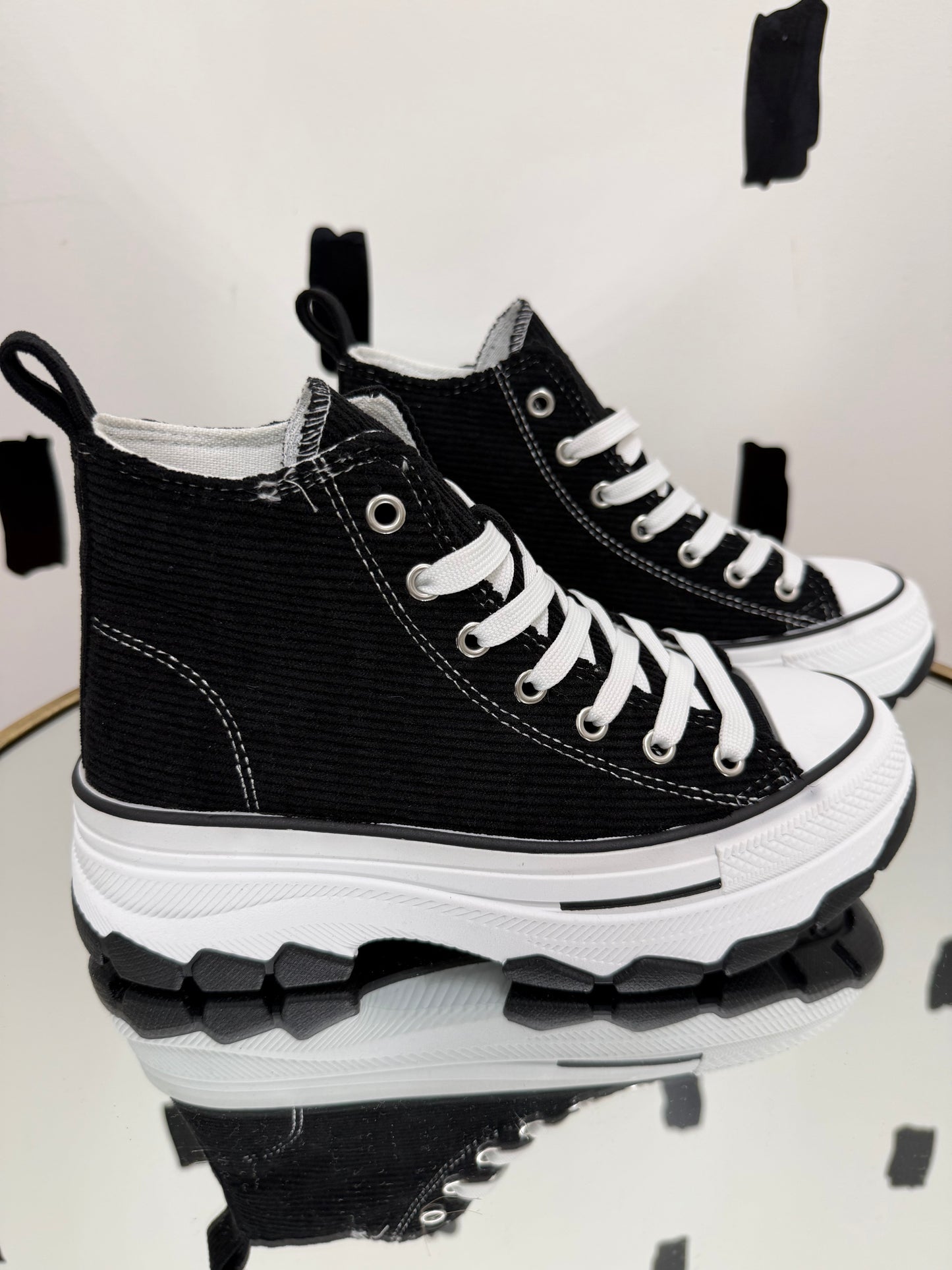 Black Corduroy Platform High-Top Sneakers
