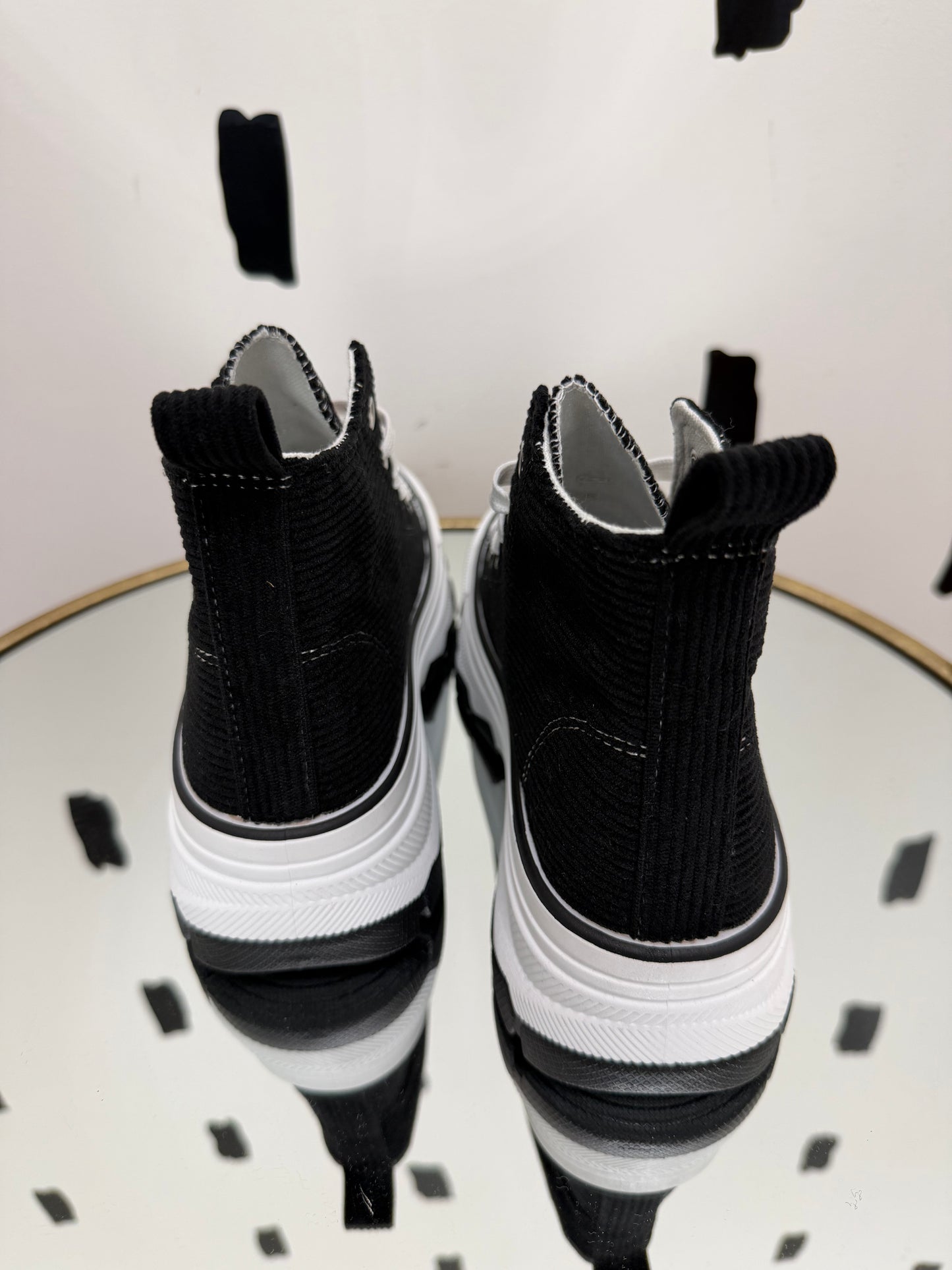 Black Corduroy Platform High-Top Sneakers