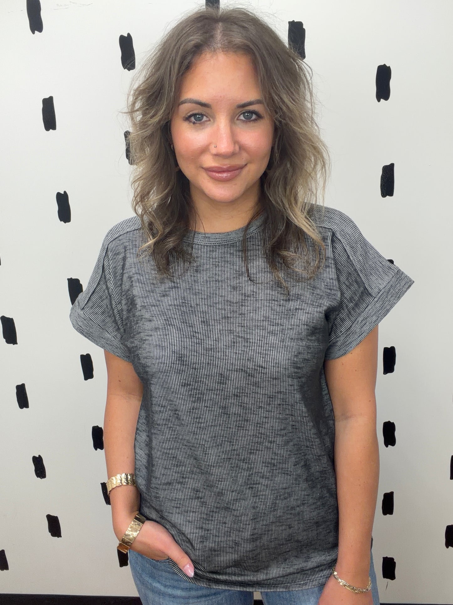 Charcoal Solid Short Sleeve Top