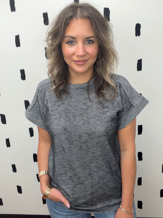 Charcoal Solid Short Sleeve Top