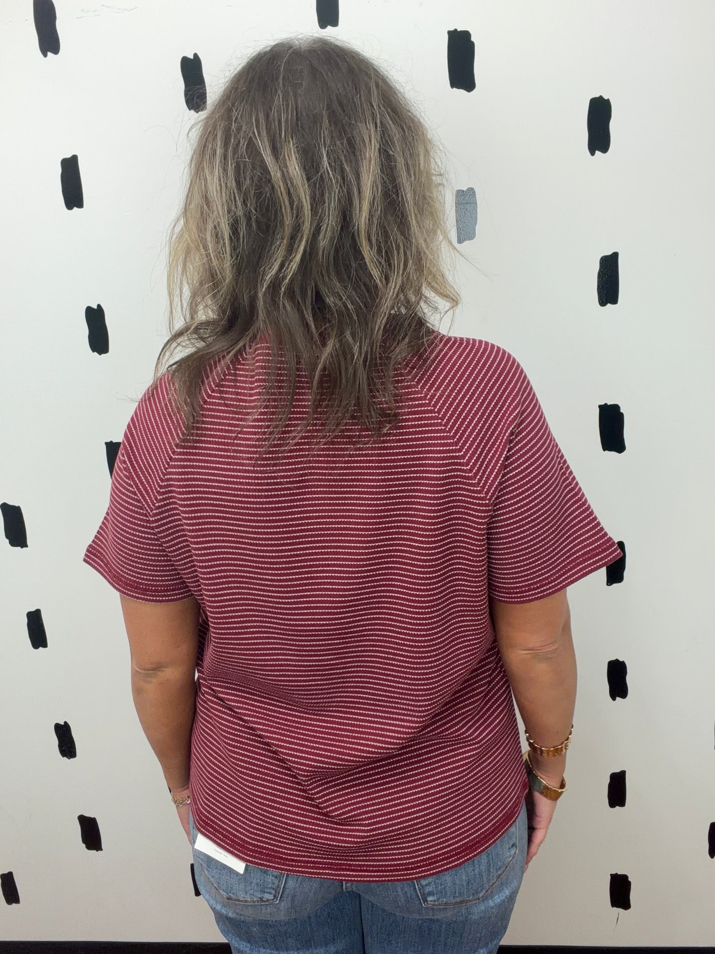Cranberry Striped Raglan Sleeve Tee