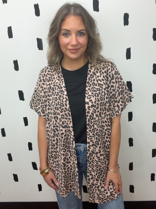 Taupe Leopard Short Sleeve Cardigan