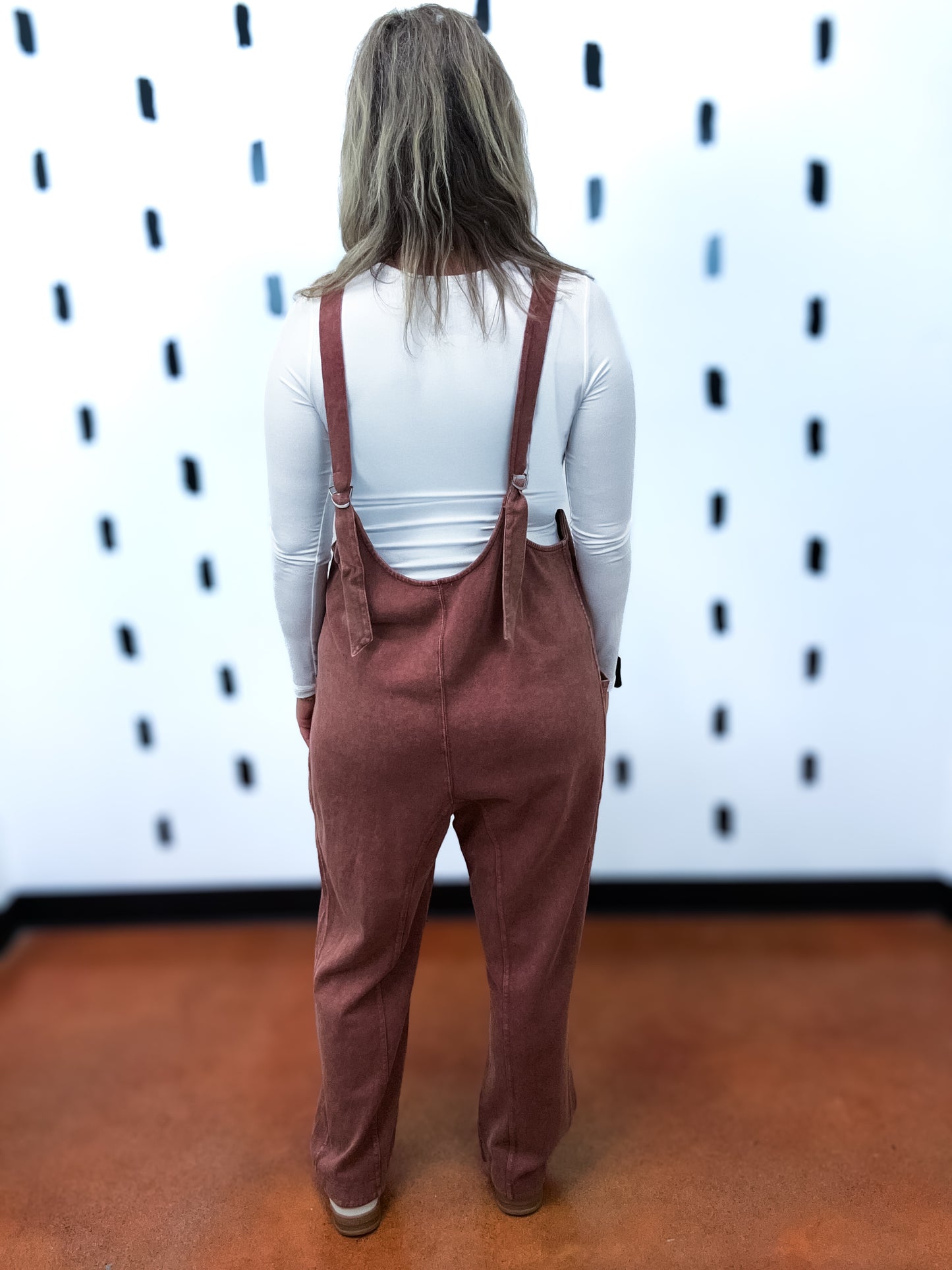 Red Brown Mineral Wash Relaxed Fit Jumpsuit