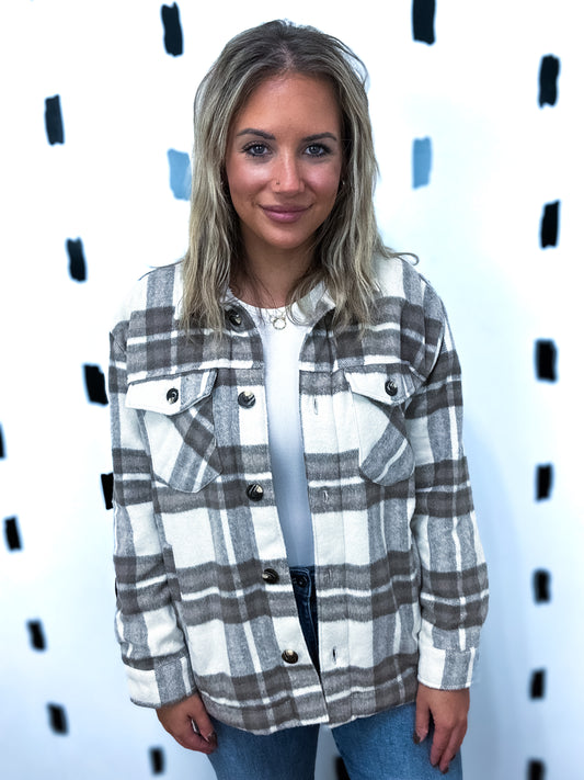 Taupe/Brown Faux Fur Brushed Plaid Jacket