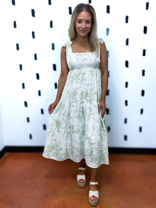 Olive Blossom Tiered Midi Dress