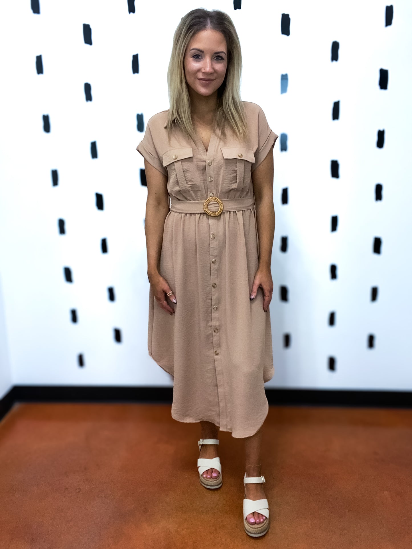 Mocha Collared Button Down Midi Dress