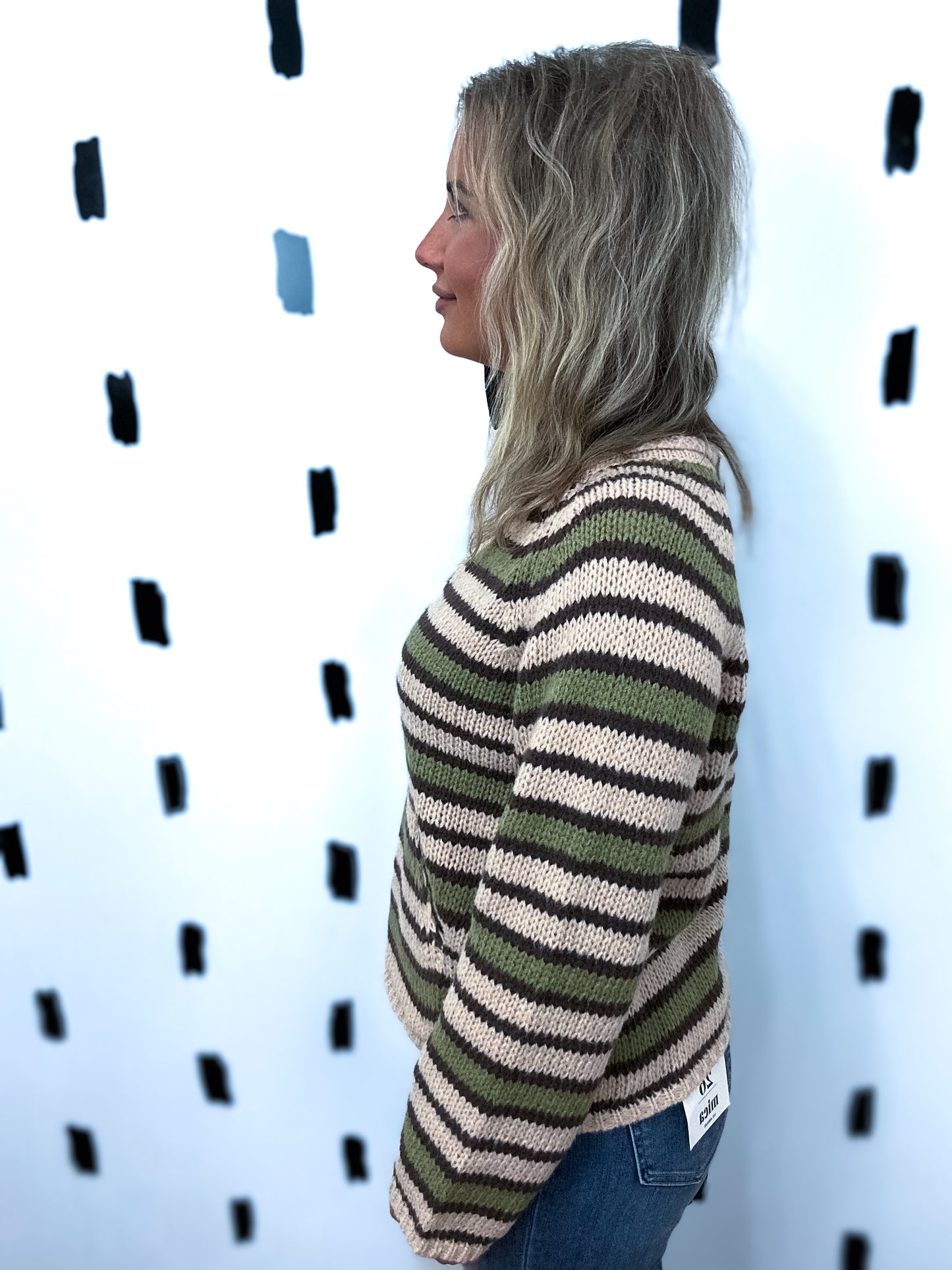 Olive Multi Stripe Kangaroo Pocket Sweater