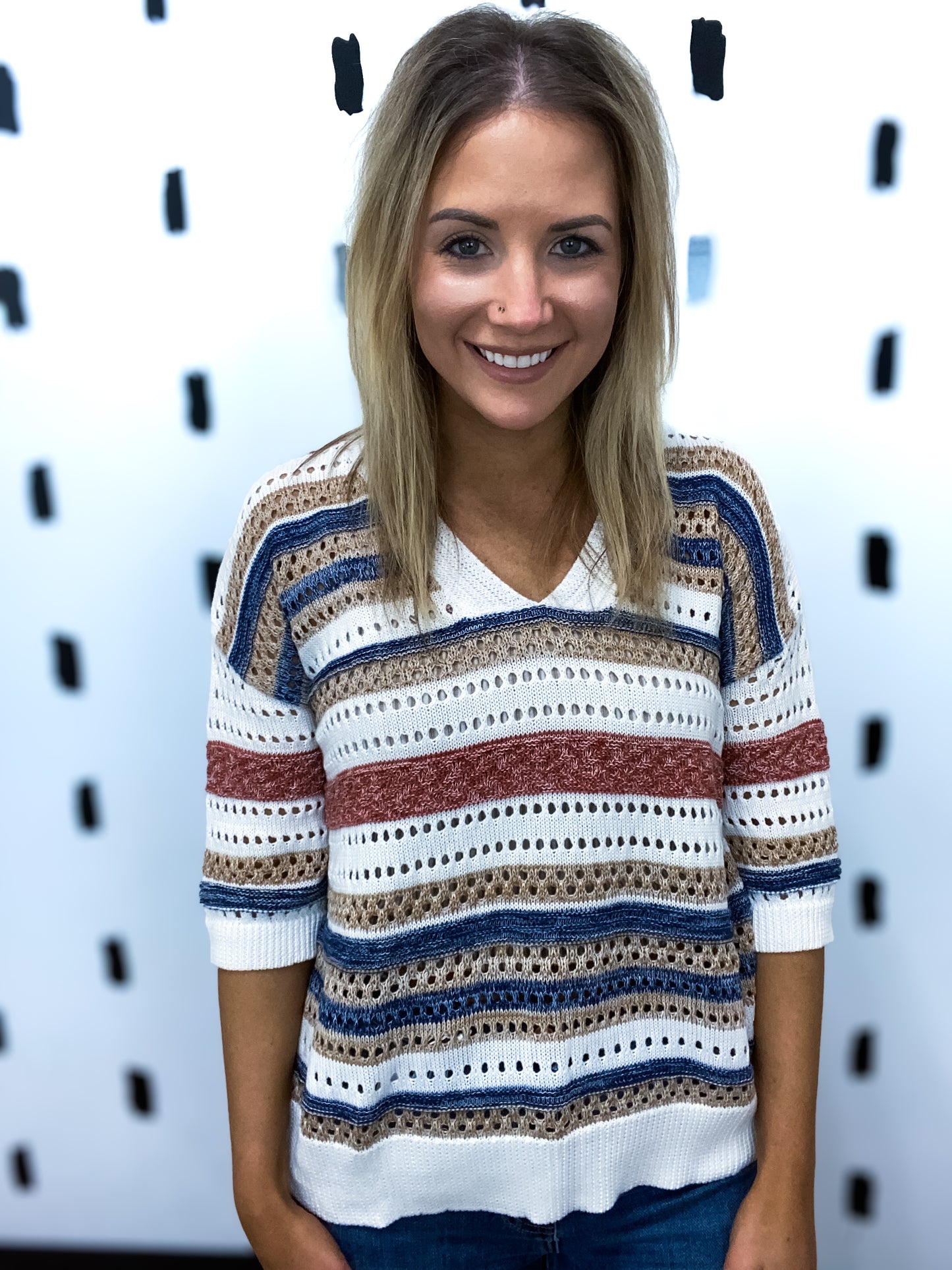 Multi Color Half Sleeve Knitted Sweater
