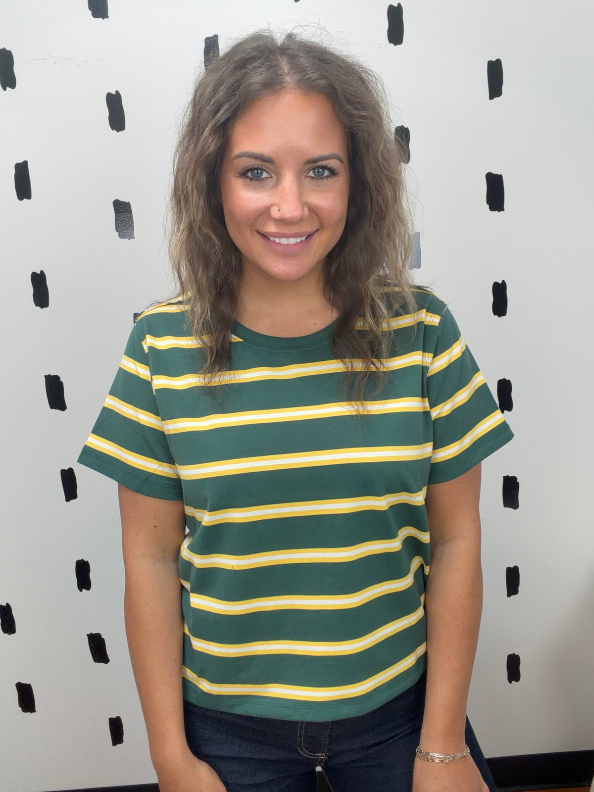 Green Striped Short Sleeve Tee
