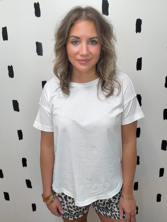 White Round Neck Short Sleeve Tee