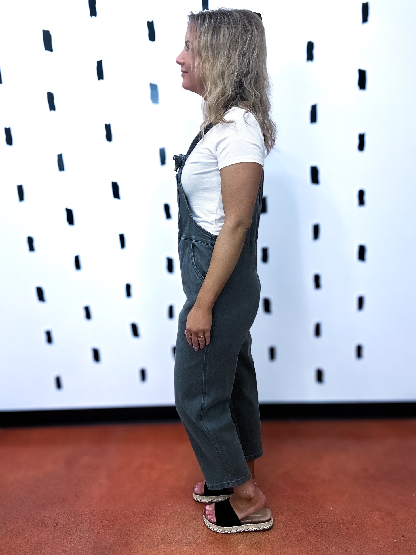 Ash Black Denim Cropped Overalls