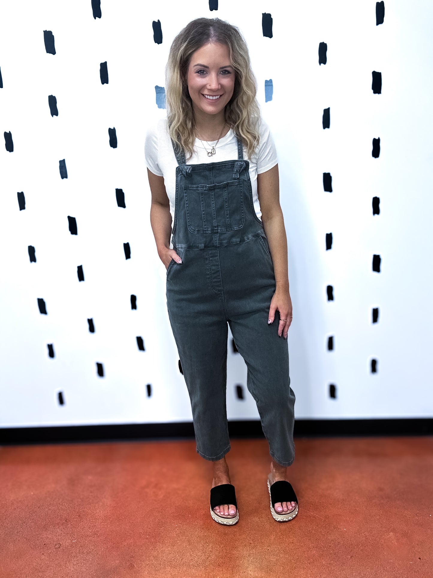 Ash Black Denim Cropped Overalls
