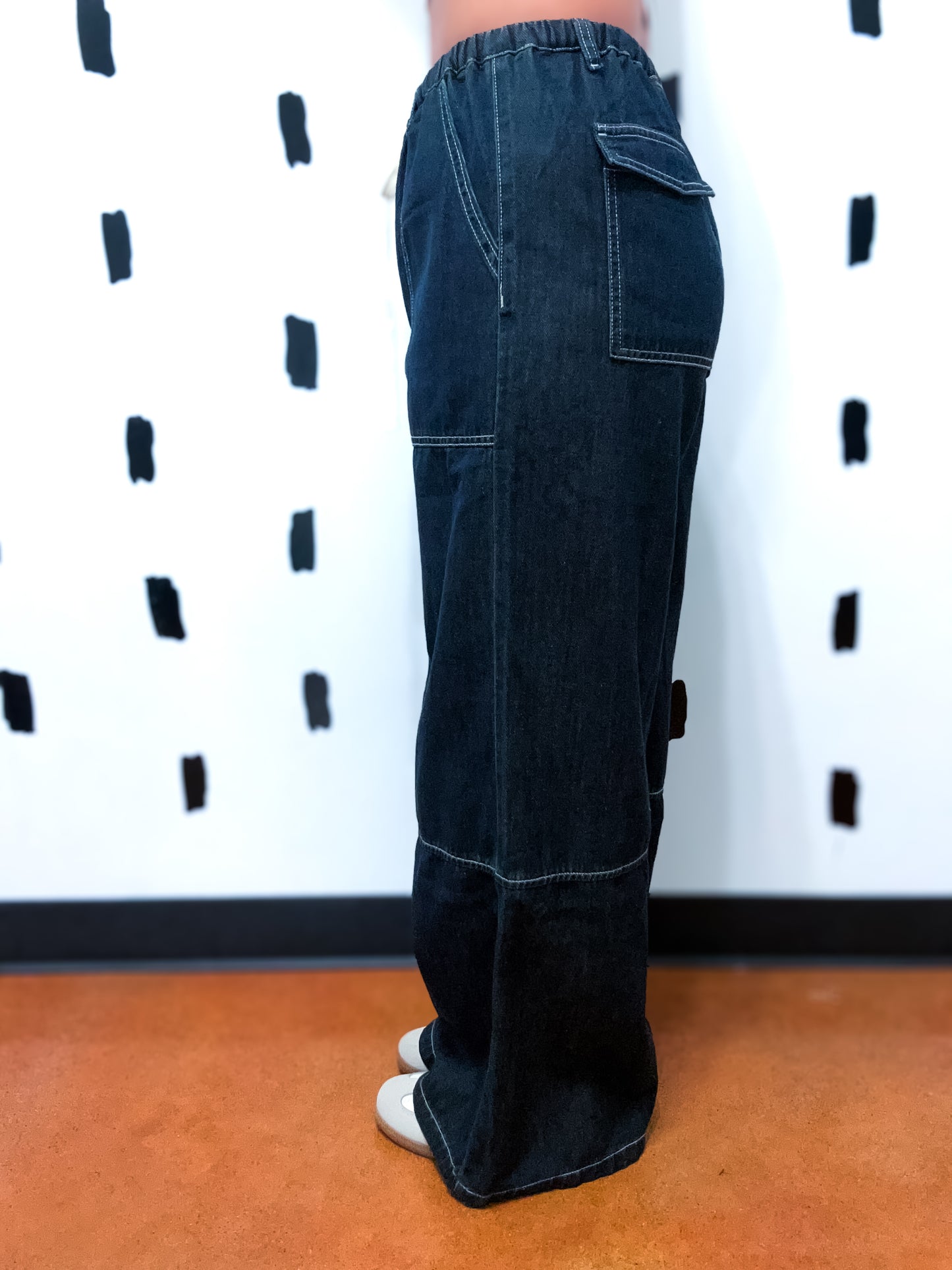 Wide Leg Elastic Waist Denim Pants