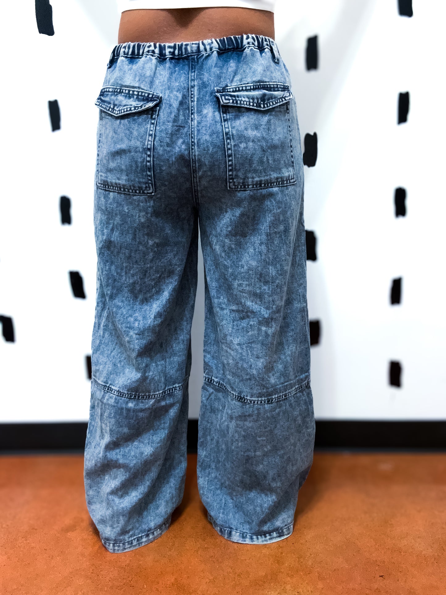 Wide Leg Elastic Waist Denim Pants