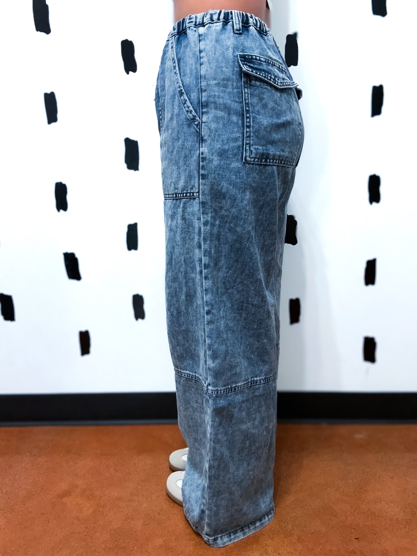 Wide Leg Elastic Waist Denim Pants