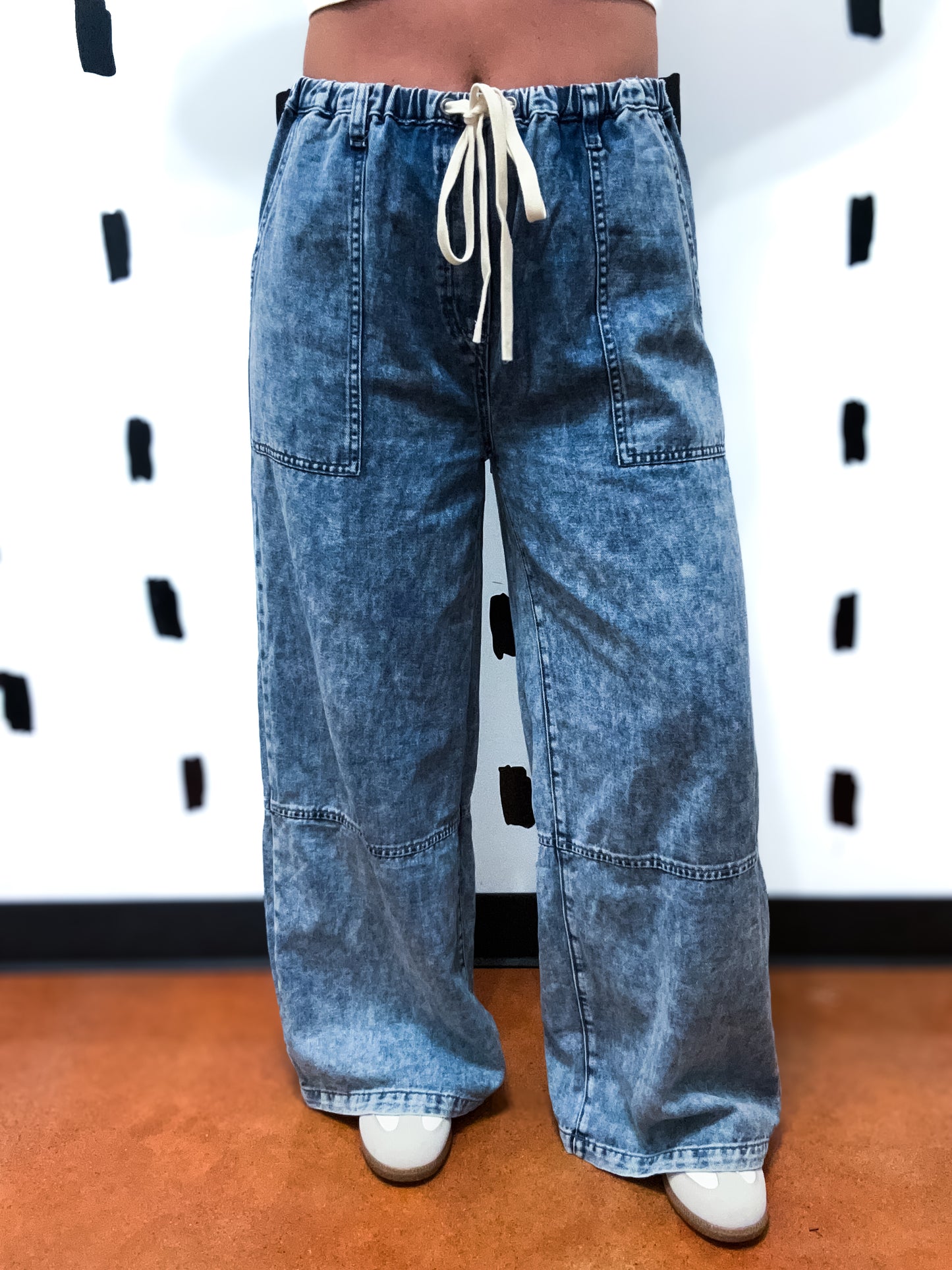 Wide Leg Elastic Waist Denim Pants