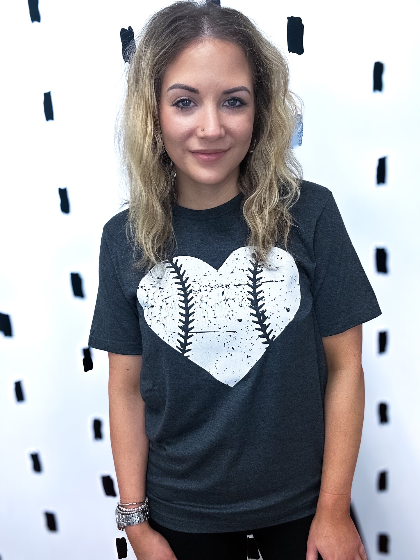 H.Charcoal Heart Baseball Graphic Tee