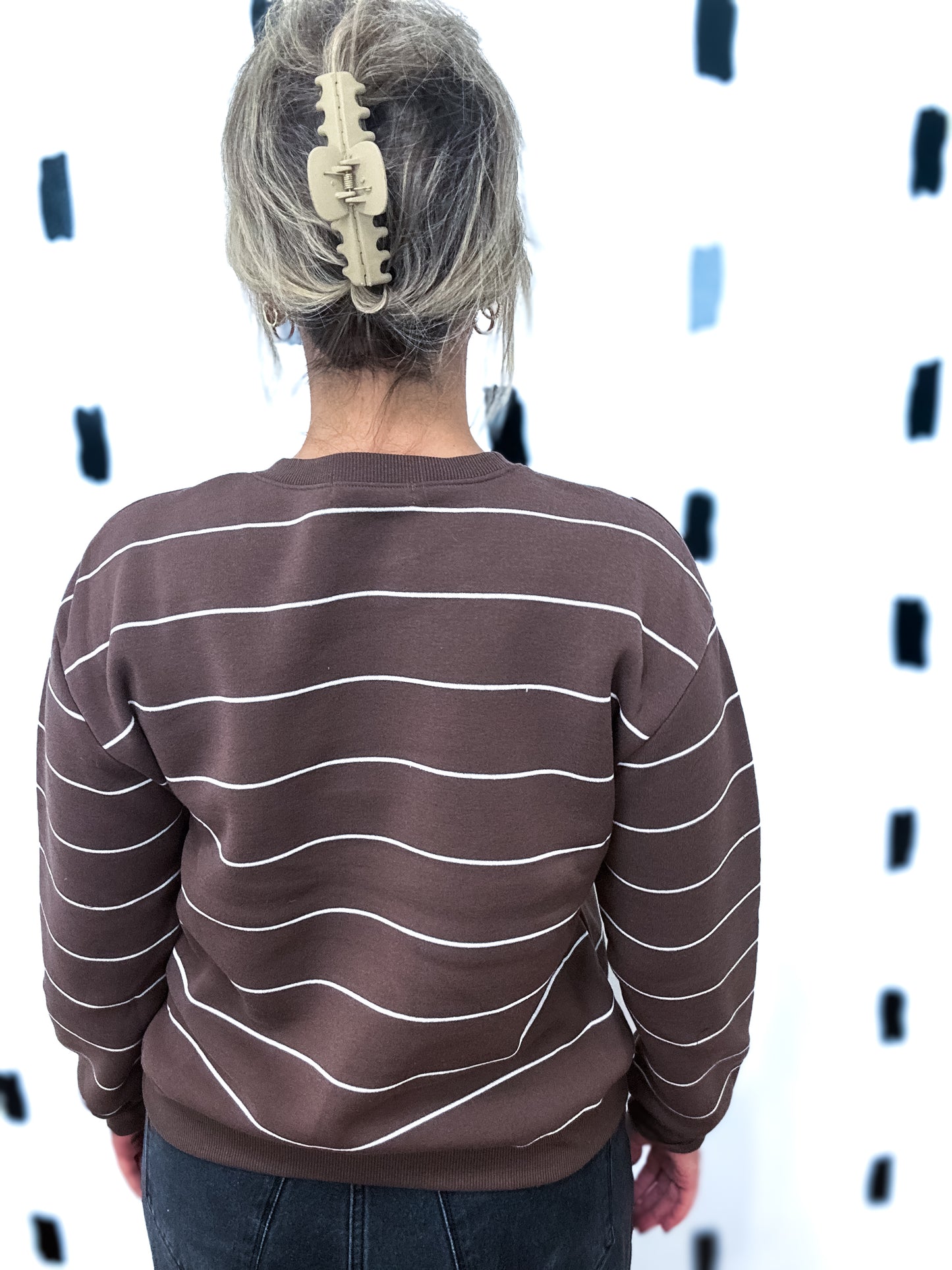 Brown/Ivory Crew Neck Fleece Sweatshirt