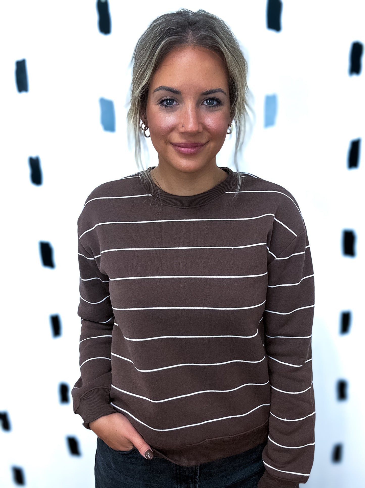 Brown/Ivory Crew Neck Fleece Sweatshirt