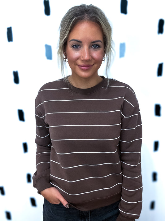 Brown/Ivory Crew Neck Fleece Sweatshirt