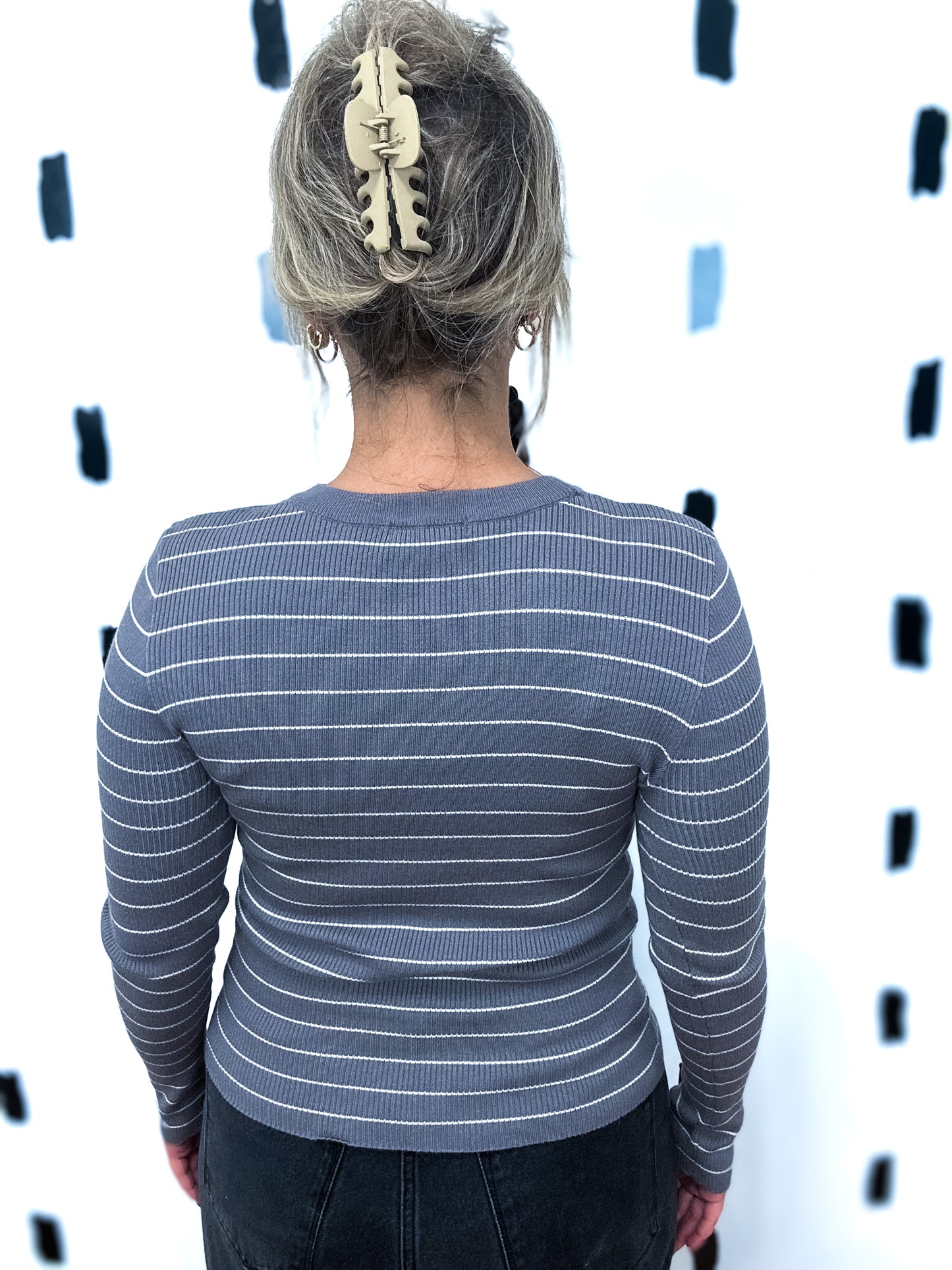Grey/White Long Sleeve Stripe Sweater