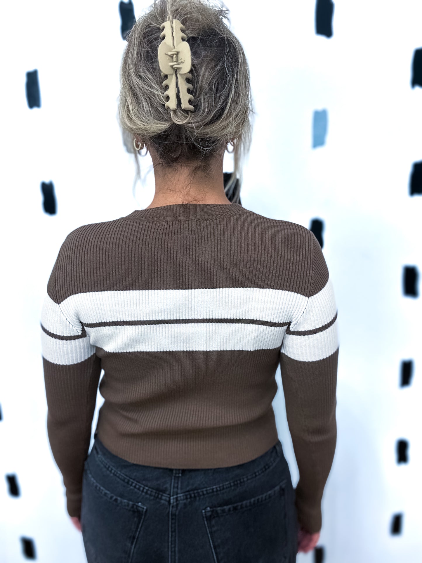 Chocolate/Cream Long Sleeve Stripe Sweater
