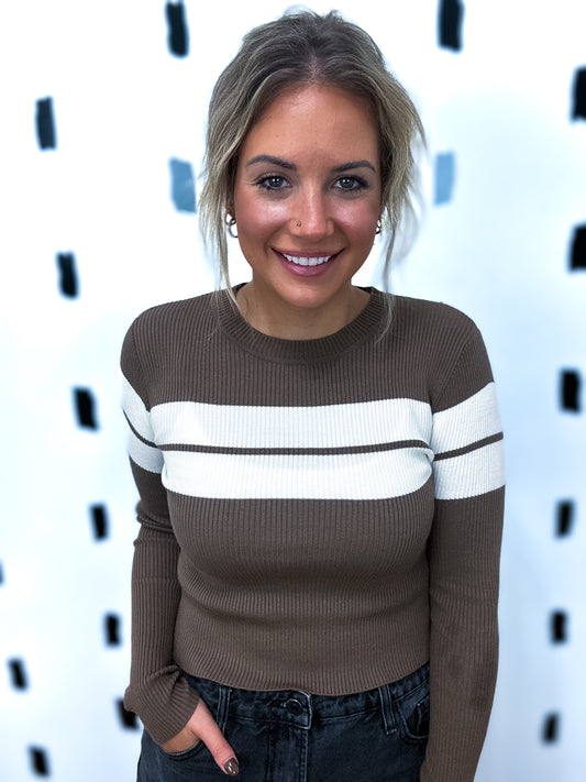 Chocolate/Cream Long Sleeve Stripe Sweater