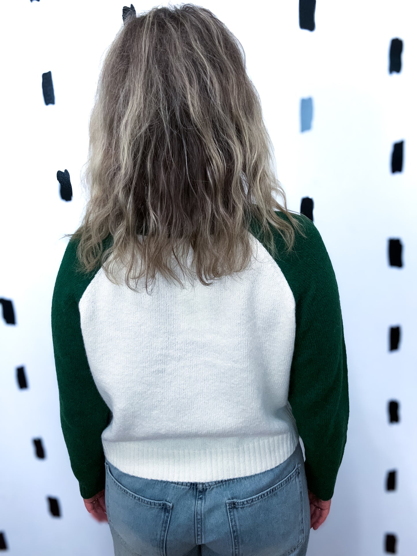 Cream/Green Raglan Sweater