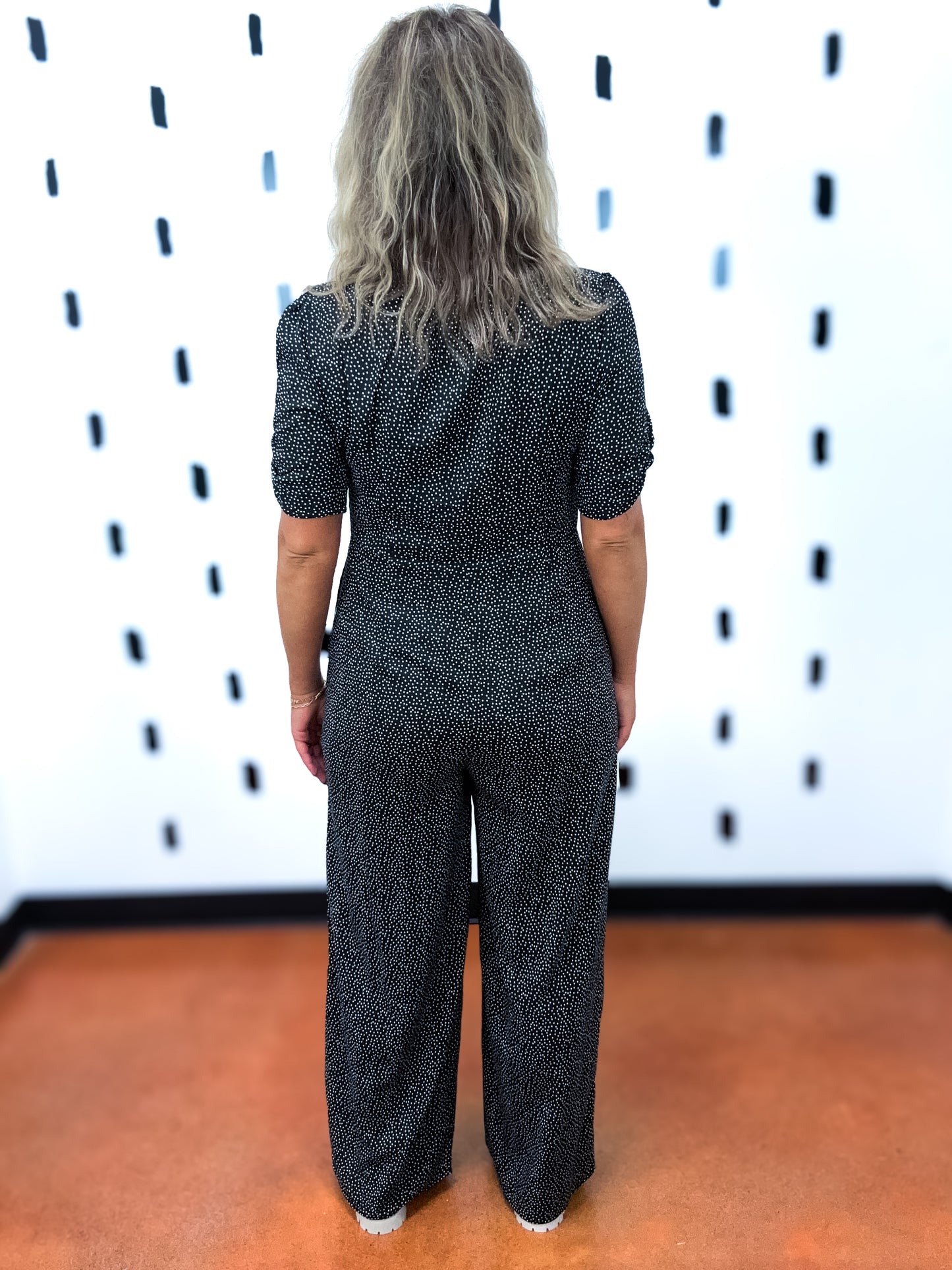 Black Dot Print Button Down Jumpsuit