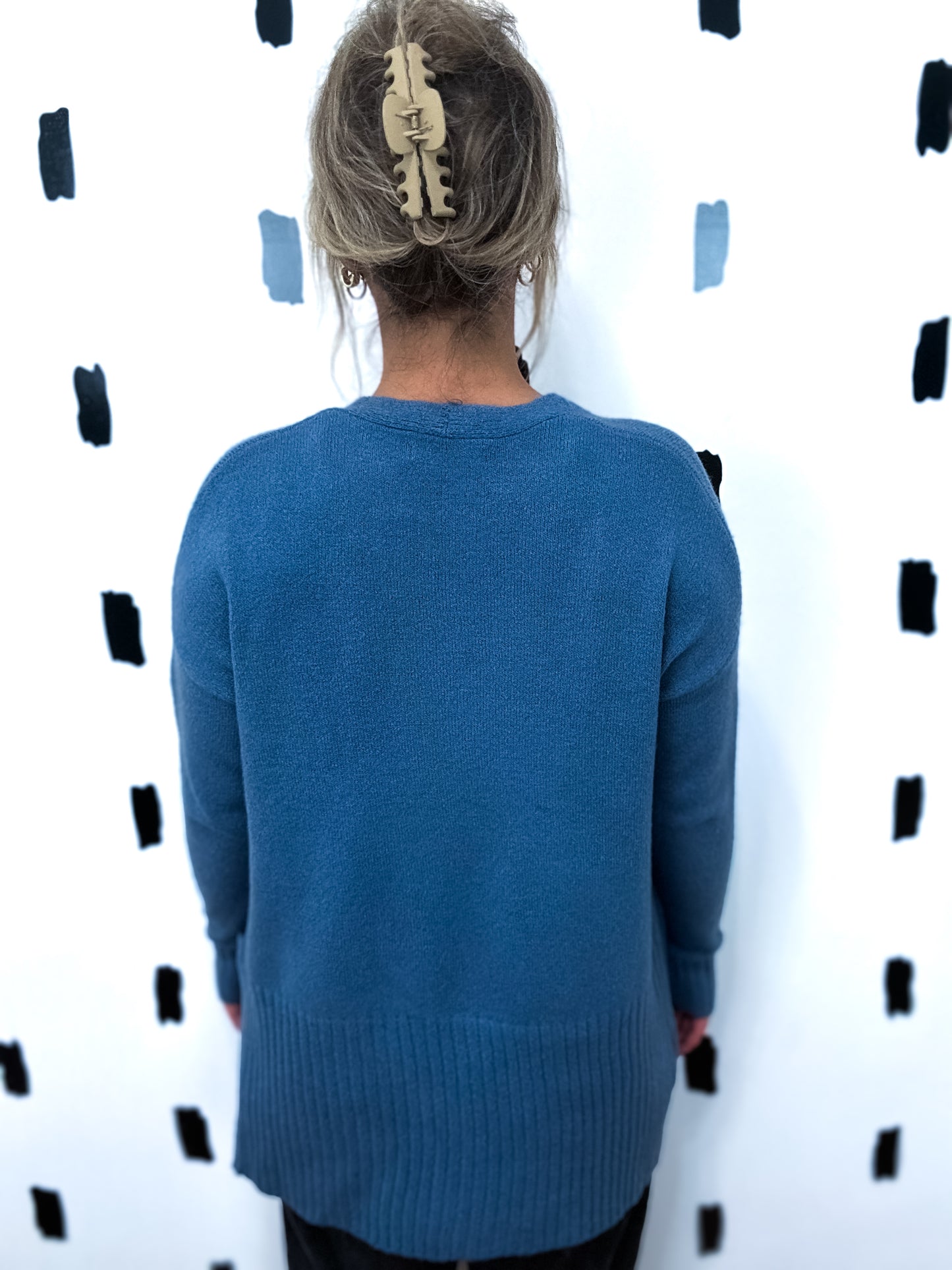 Classic Blue Open Front Pocket Sweater Cardigan