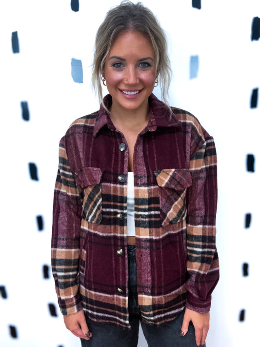 Burgundy/Taupe Wool Blend Plaid Jacket