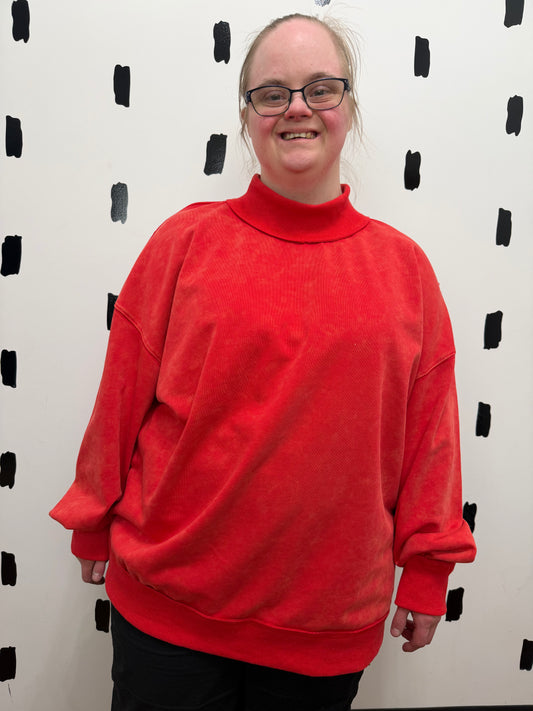 Red Mock Neck Sweatshirt