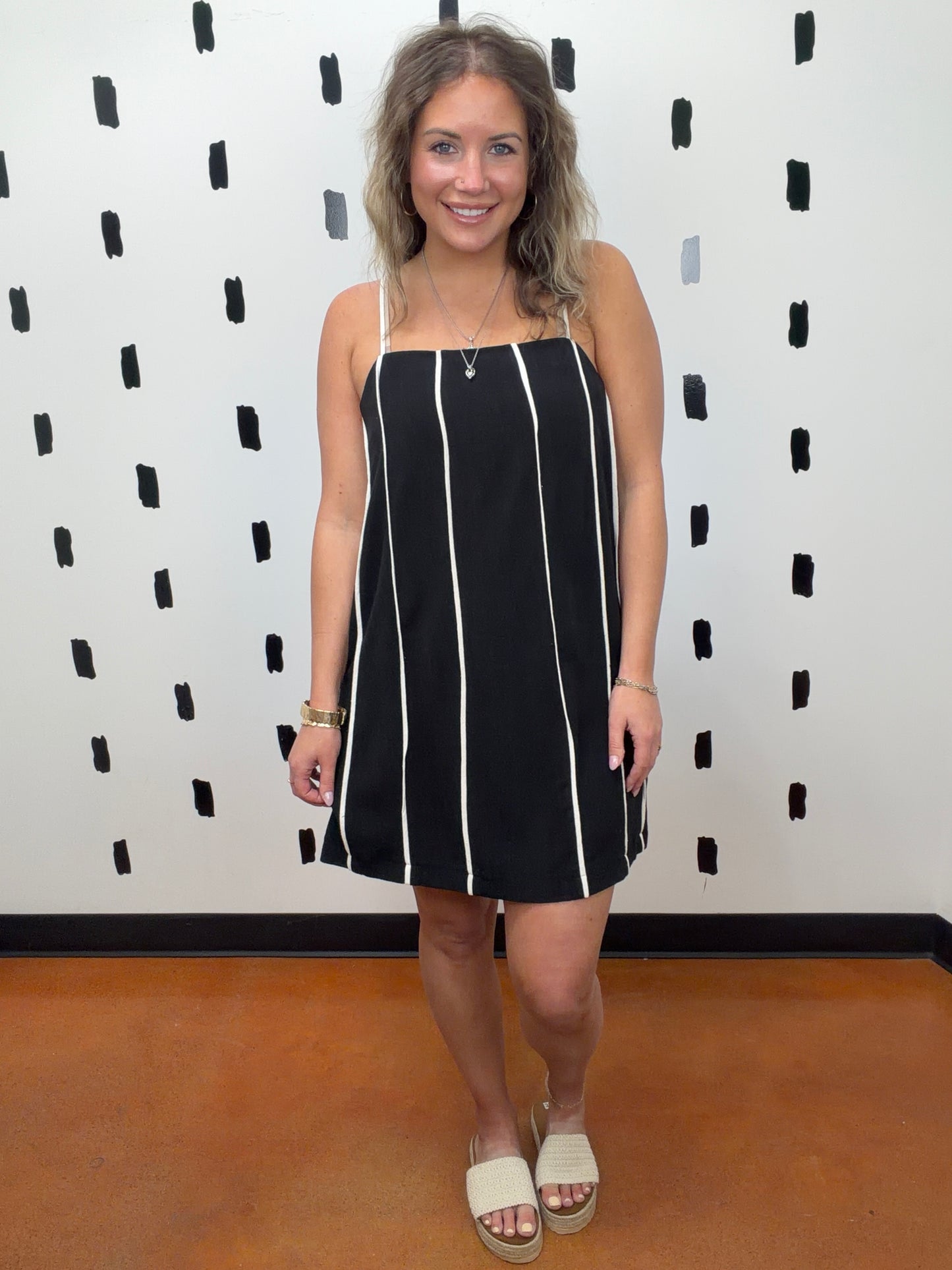 Black Thin Strap Linen Dress