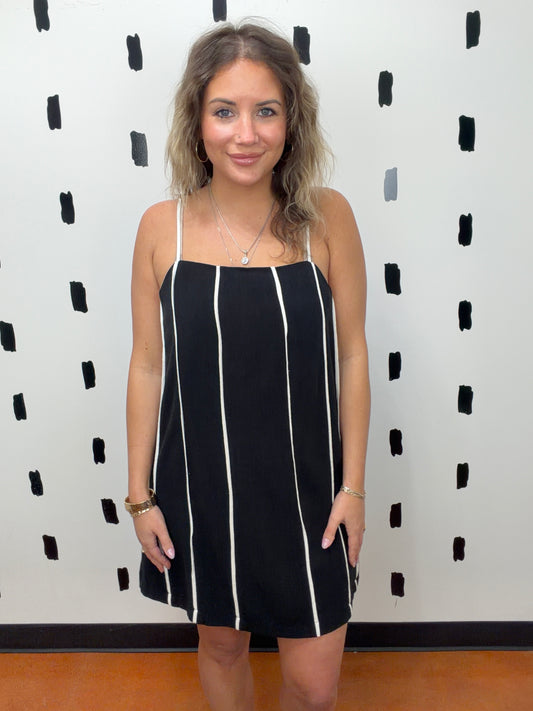 Black Thin Strap Linen Dress