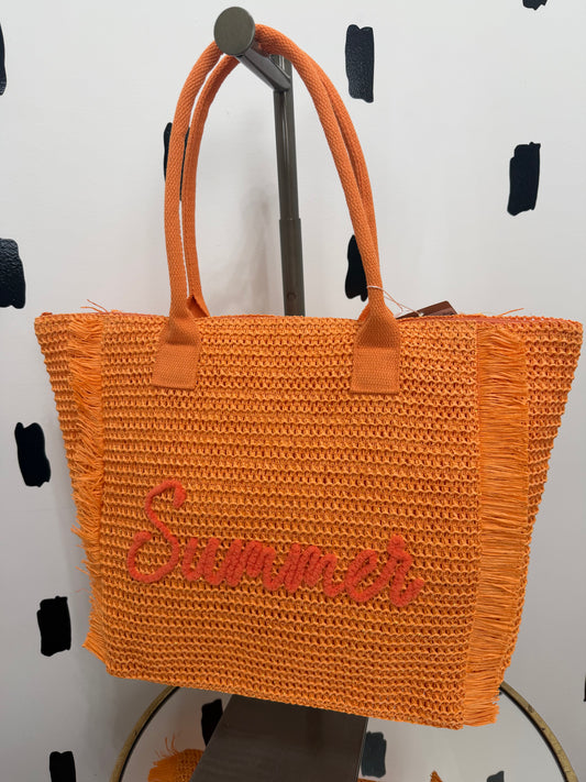 Orange Straw Tote Bag