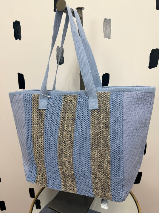 Blue/Natural Woven Tote Bag